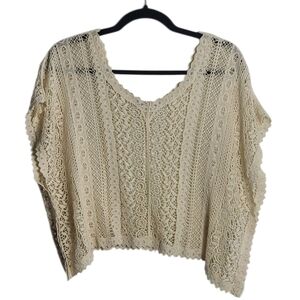 LILIBLEU Cream Colored Lace Overlay Crochet 100% Cotton Top Size O/S